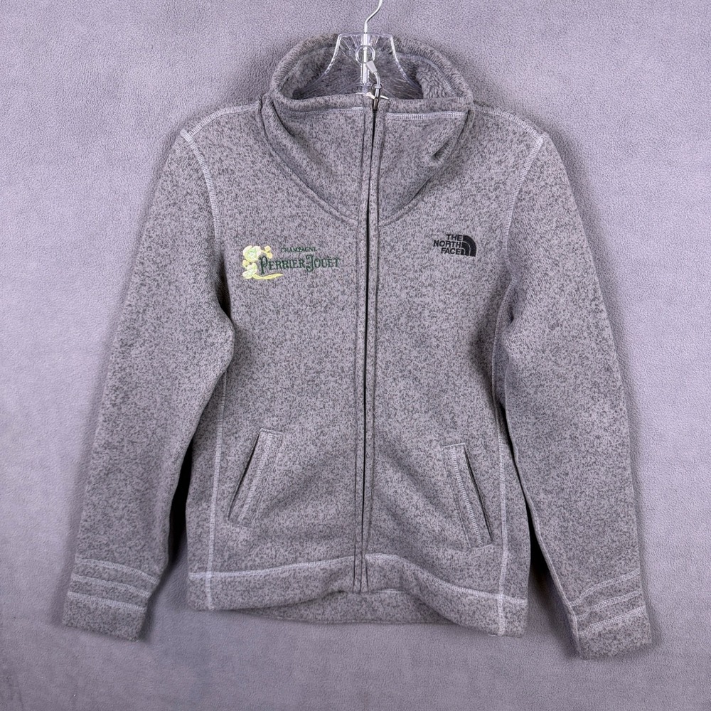 North Face Womens Sweater M Gray Fleece Zip Outdoors Peerier Jouet Champagn Logo